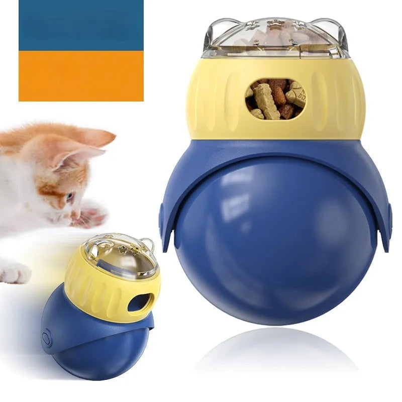 Morandi yellow and blue plastic Tumbler Owl cat puzzle toy with food dispensing mechanism