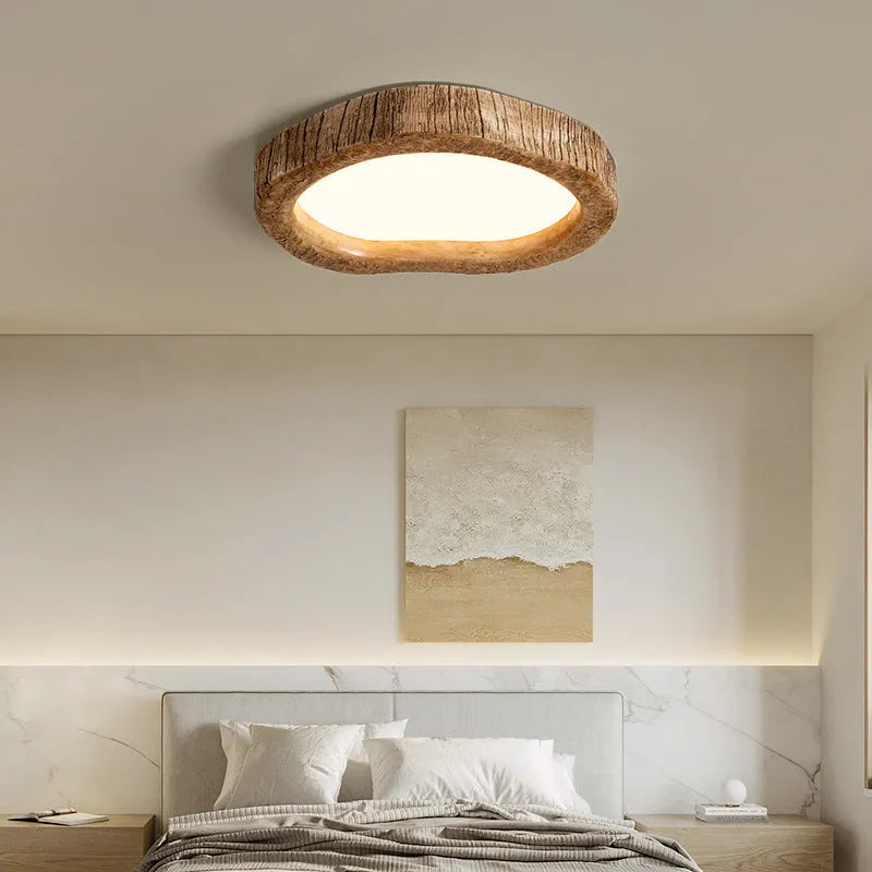 Wood grain finish Chinese style round ceiling lamp in three diameter sizes