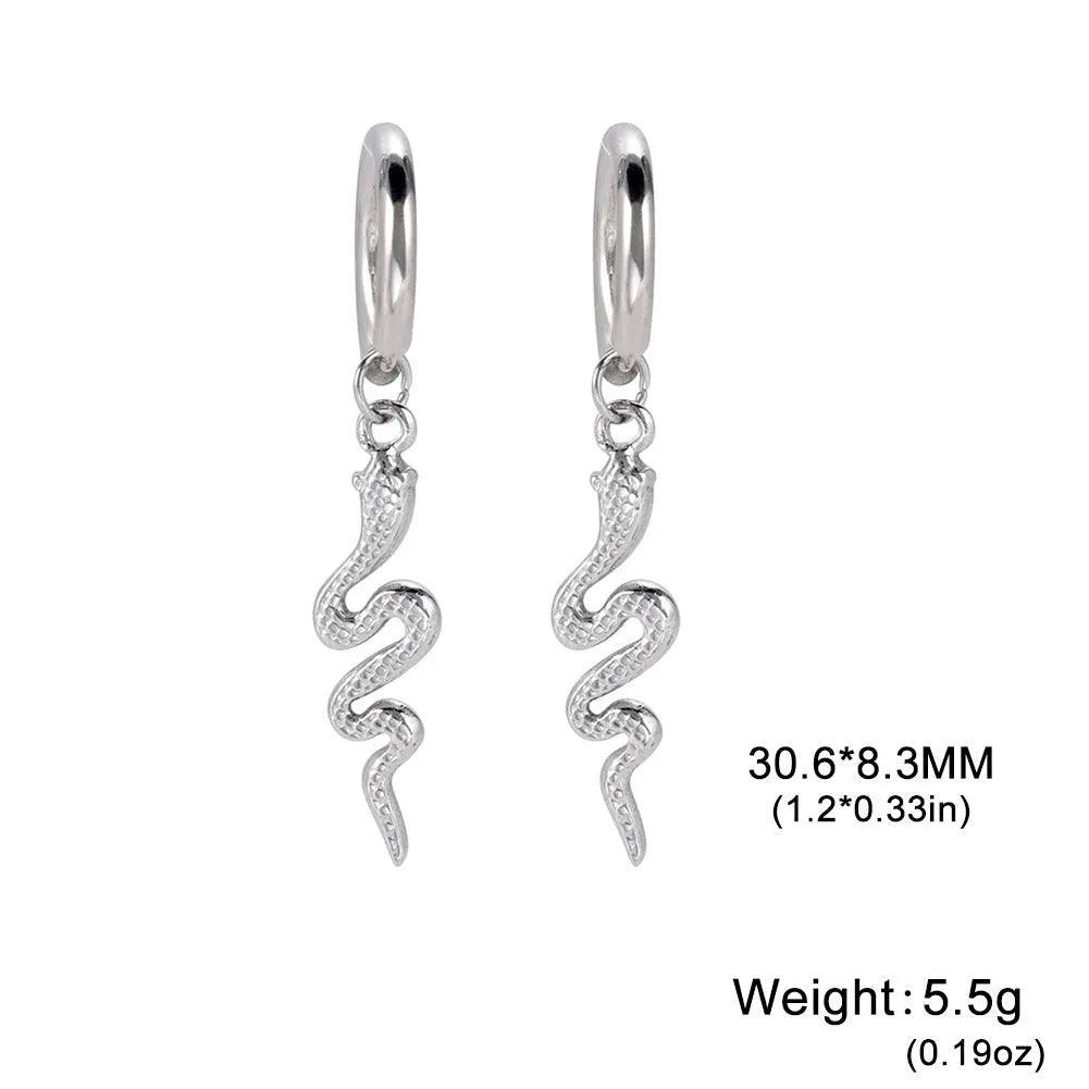 Snake-shaped vintage clip-on earrings in gold or steel colour on stainless steel