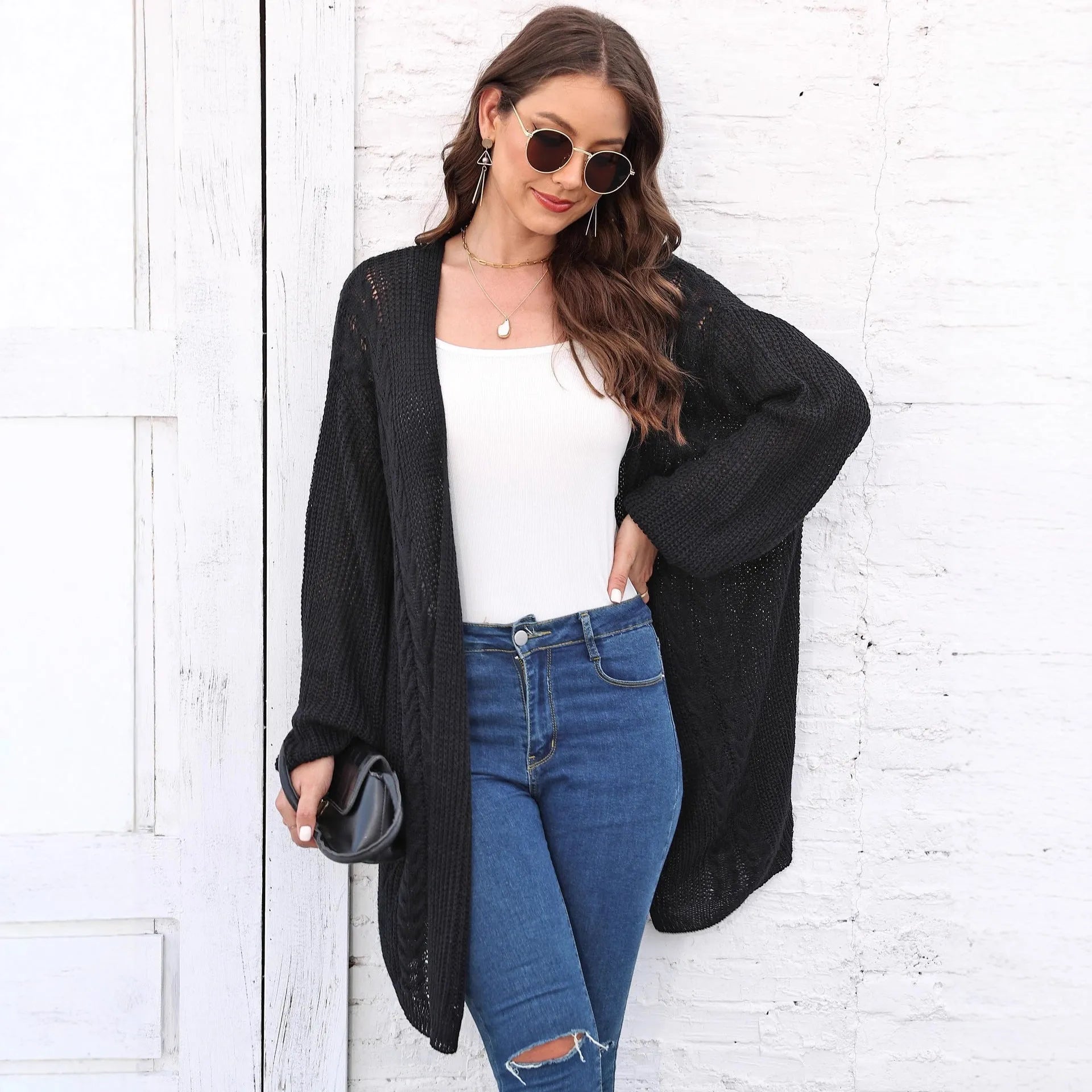 Women's loose acrylic sweater coat in free size with five colour options