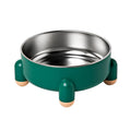 Stainless steel pet bowl with non-slip anti-overturn base in green, pink and white colour options