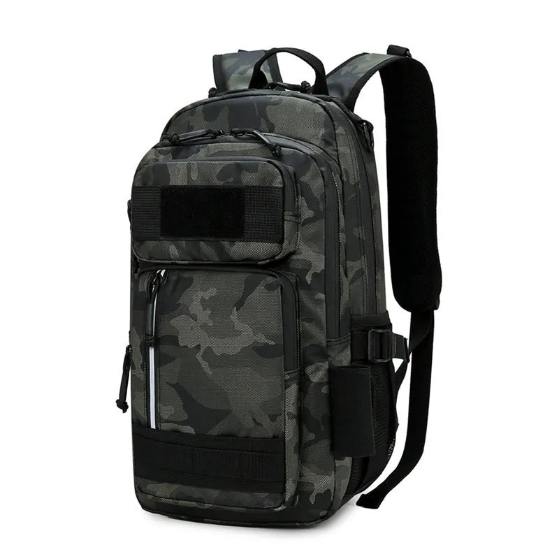 Orange and black colour options of a 20-35 litre Derm outdoor backpack for hiking and camping.