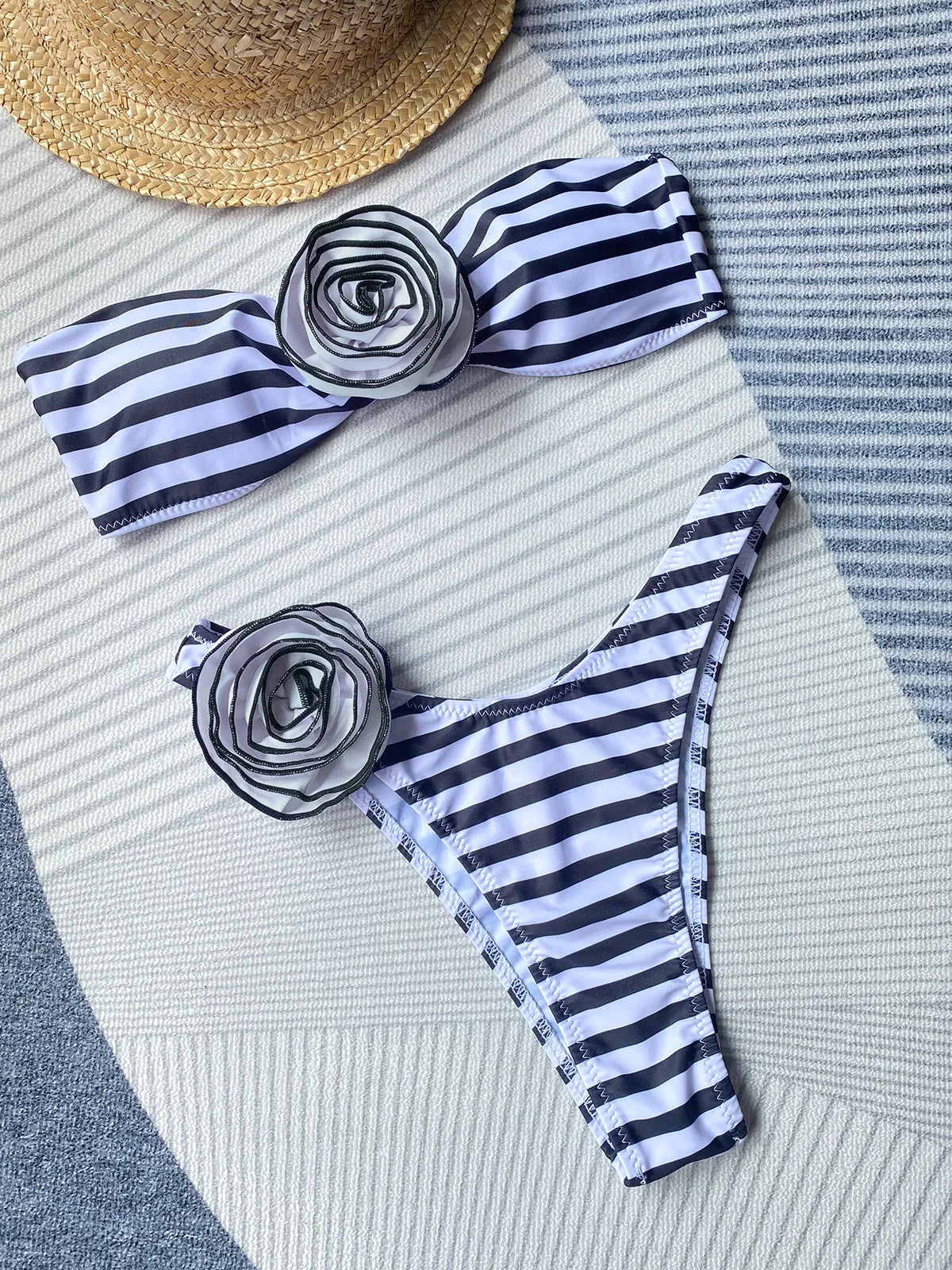Polyester bikini swimsuit with tube top and floral split design in multiple colours