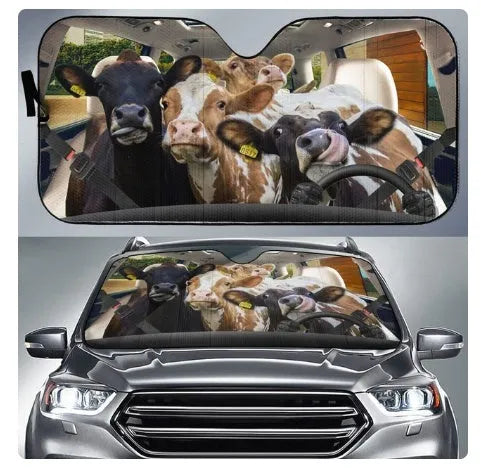 Telescopic aluminium foil car sun visor extended on a car windshield