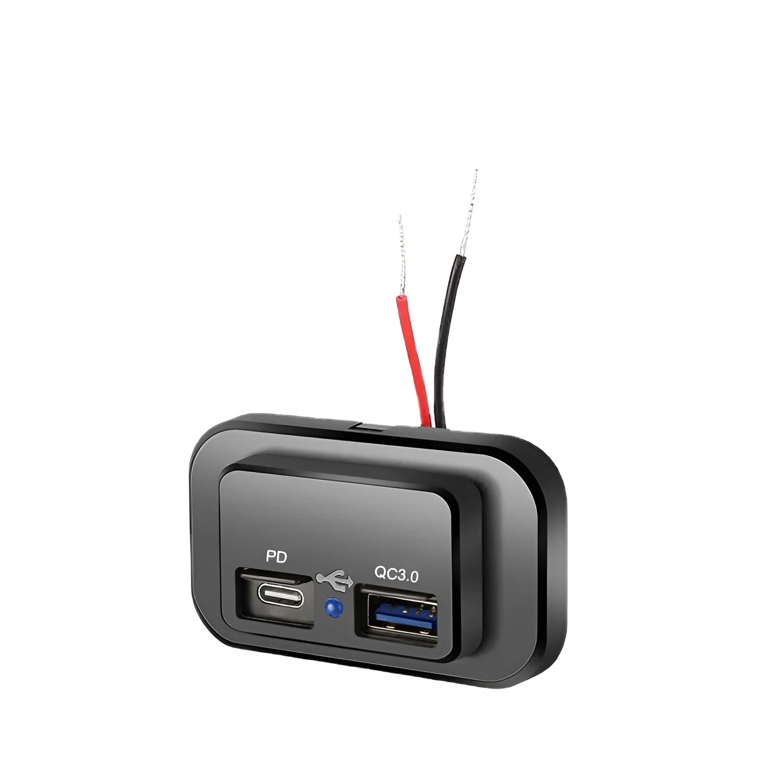 Black QC3.0 fast car charger with USB-C port for 36W vehicle charging