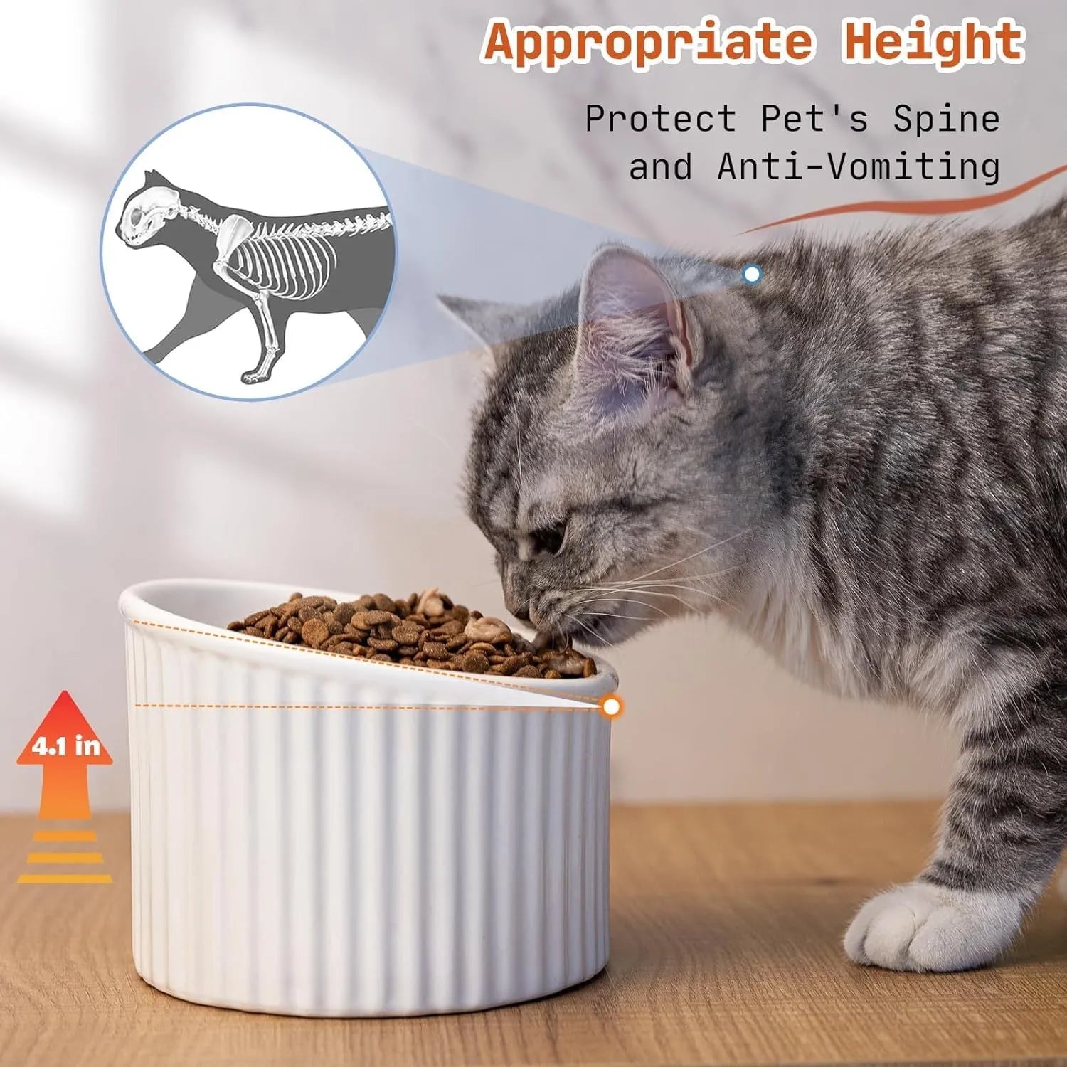 Elevated ceramic cat bowl in green colour showing raised, tilted design for food or water.