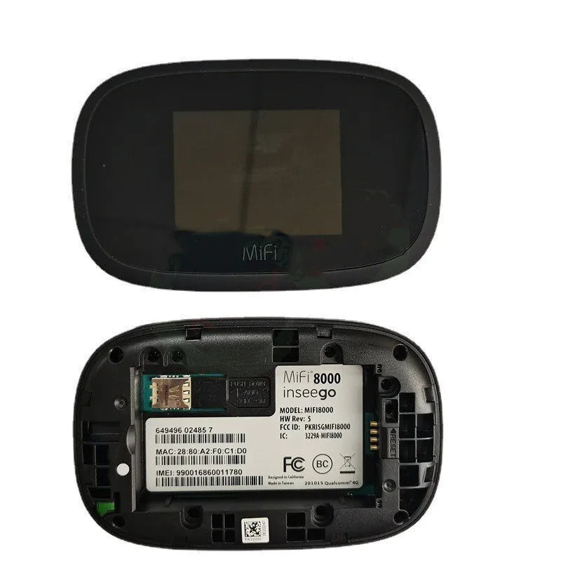 Black portable 4G wireless router with compact design measuring 10cm by 20cm