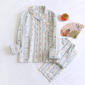Ladies' cotton gauze homewear set with long sleeves and trousers in red fruit pattern