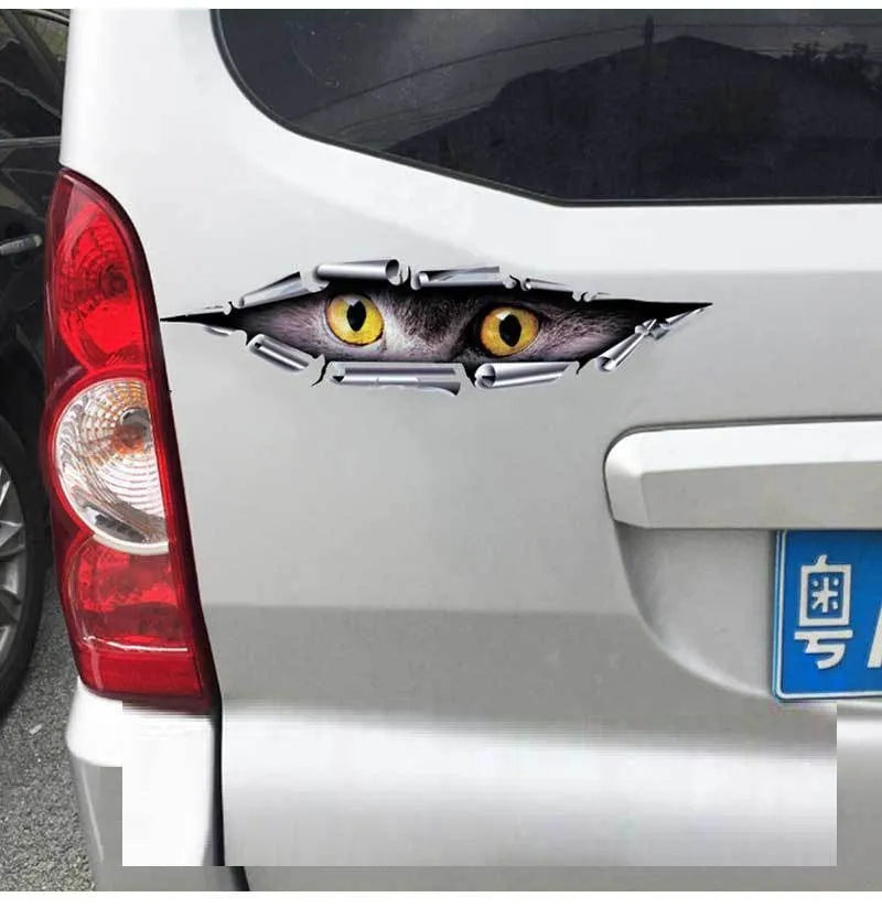 3D Tiger Eye or Eagle Eye car door sticker measuring 10x35 cm on transparent PVC.