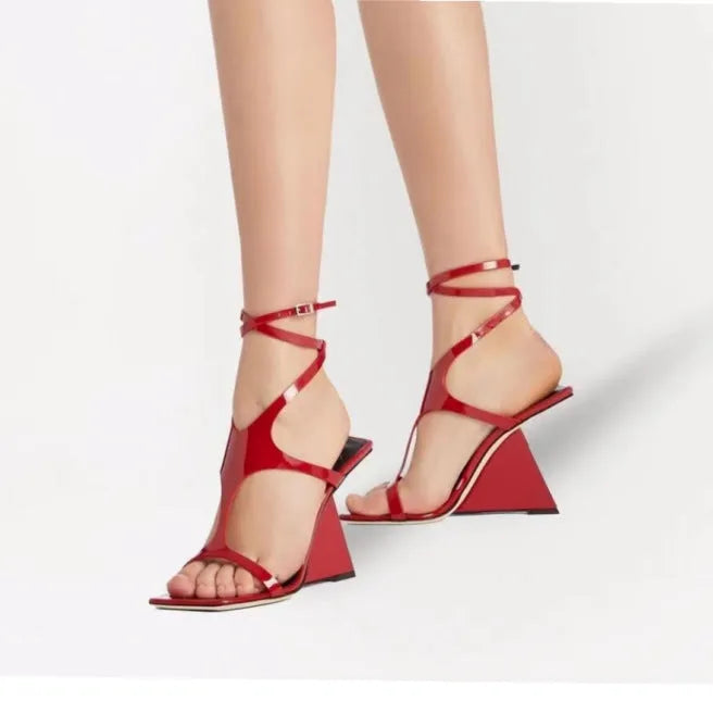 Women's black high heel sandals with 9.5cm block heel and square toe design
