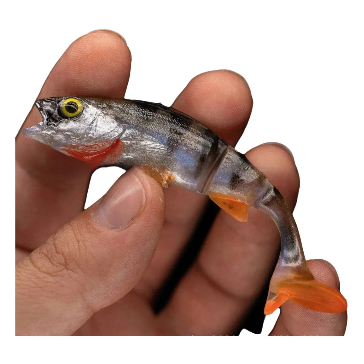 Soft T tail fishing lure with fish colour pattern for sea fishing and catfish