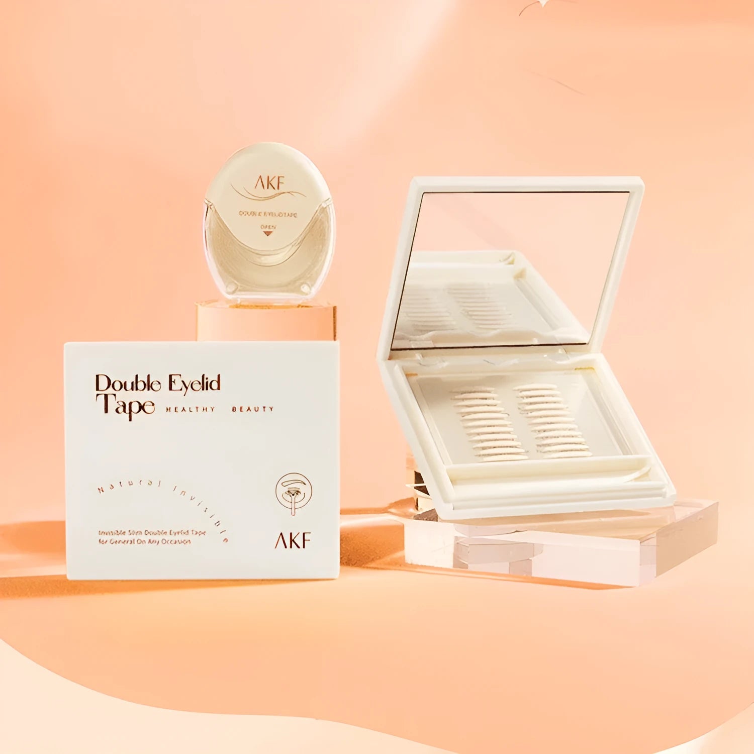 Pack of invisible lace double eyelid stickers showing Crescent and Olive shape options.
