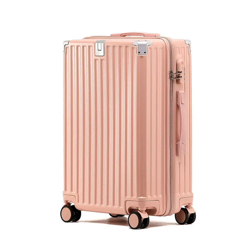Hard-shell aluminium frame suitcase in avocado green with USB port and universal wheels.