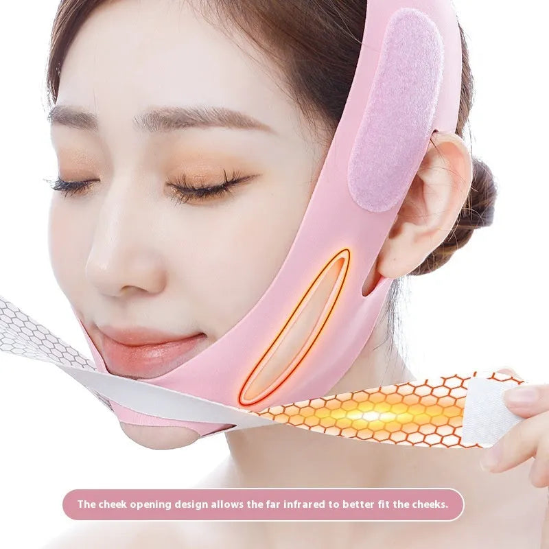 Elastic V-shaped face bandage for facial care available in pink and black colour options