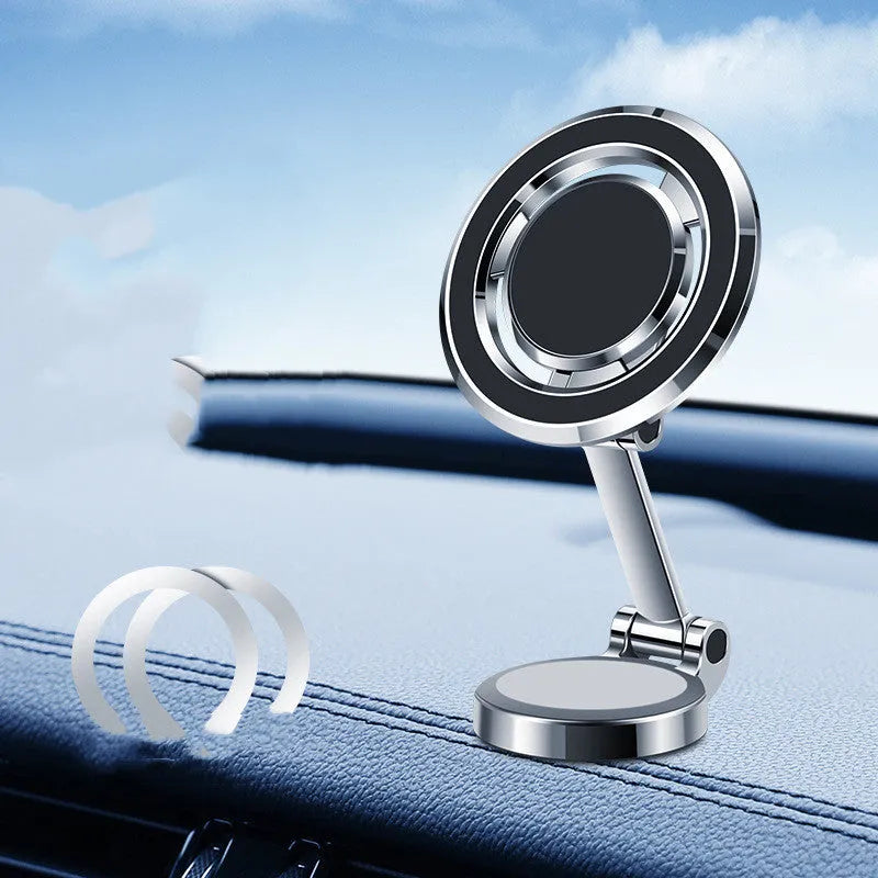 Car mobile phone holder with flexible clip and 360-degree rotation bracket in black and silver colours