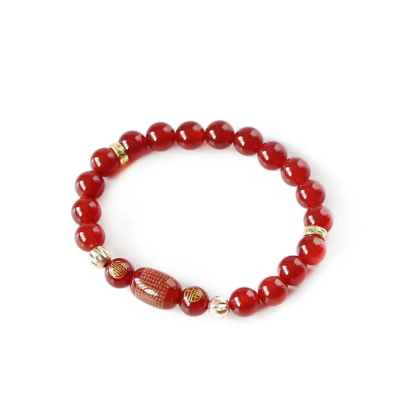 Red agate Guanyin edge rosary Buddhist bracelet with auspicious patterns in new Chinese style