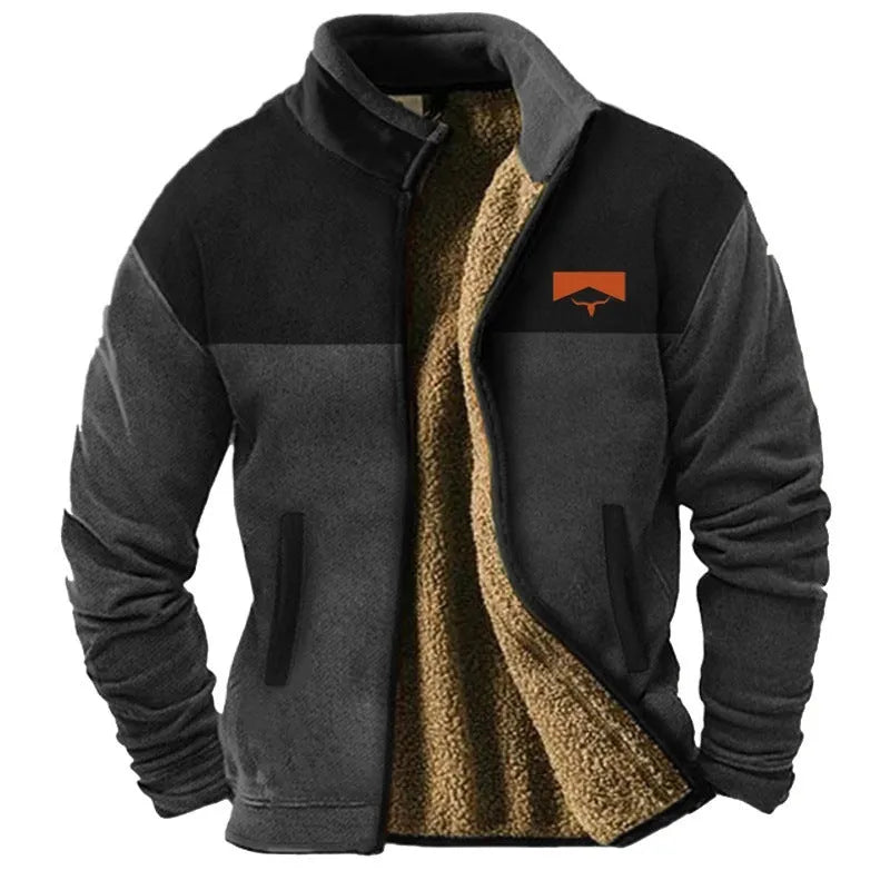 Men's green polyester padded coat with regular fit and fleece lining on a hanger.