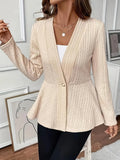 Women's apricot Jacquard pattern knitted cardigan with one button closure