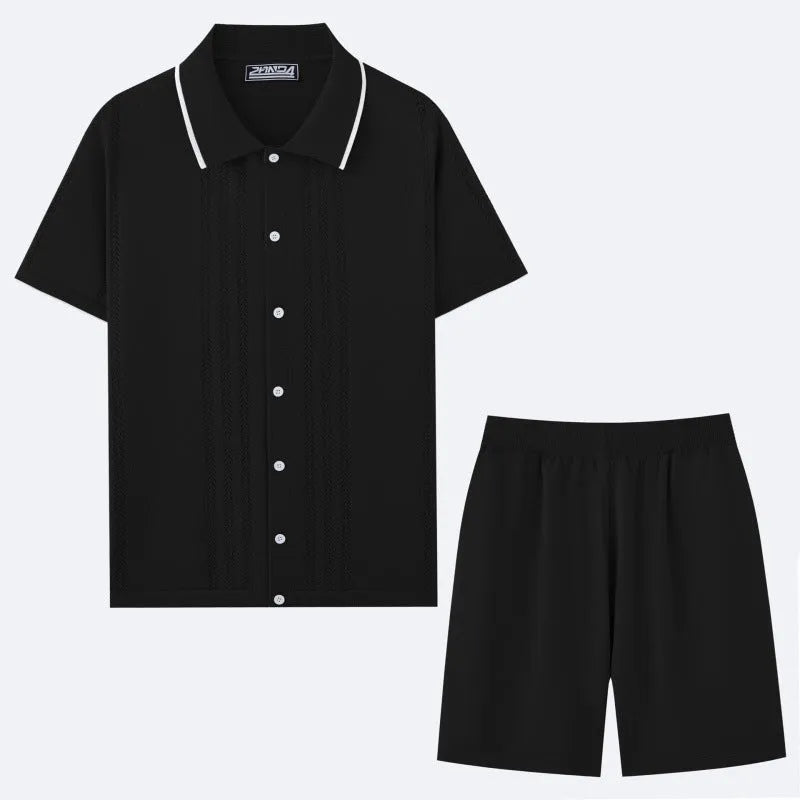 Business casual two-piece set with short sleeve top and matching shorts in Tencel viscose fabric
