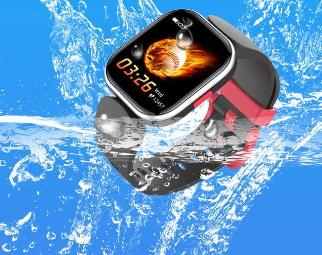 Blue H39T smart children's watch with sporty TPU strap on a wrist, showing the 1.4-inch touch screen.