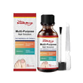 30ml bottle of nail care solution with tea tree oil and a nail file on a white background.