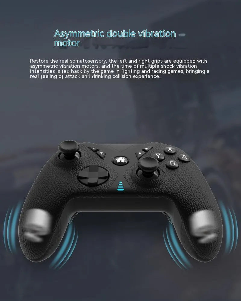 Black wireless Nintendo Switch controller with leather pattern texture on ABS plastic body