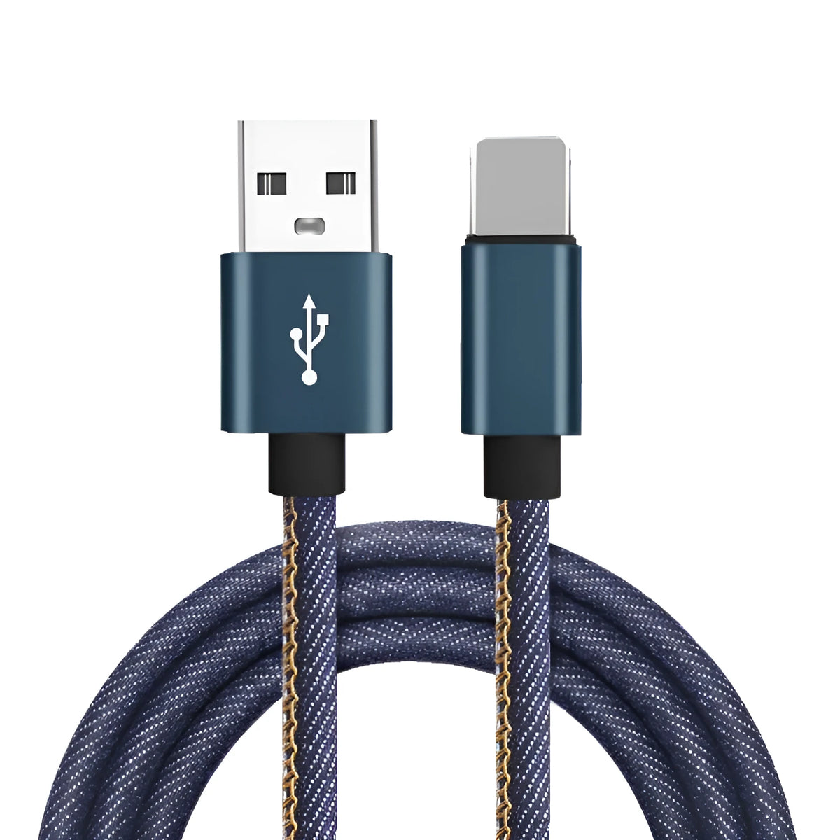 Denim braided Type-C charging cable showing black, blue and red colour options with aluminium alloy connectors