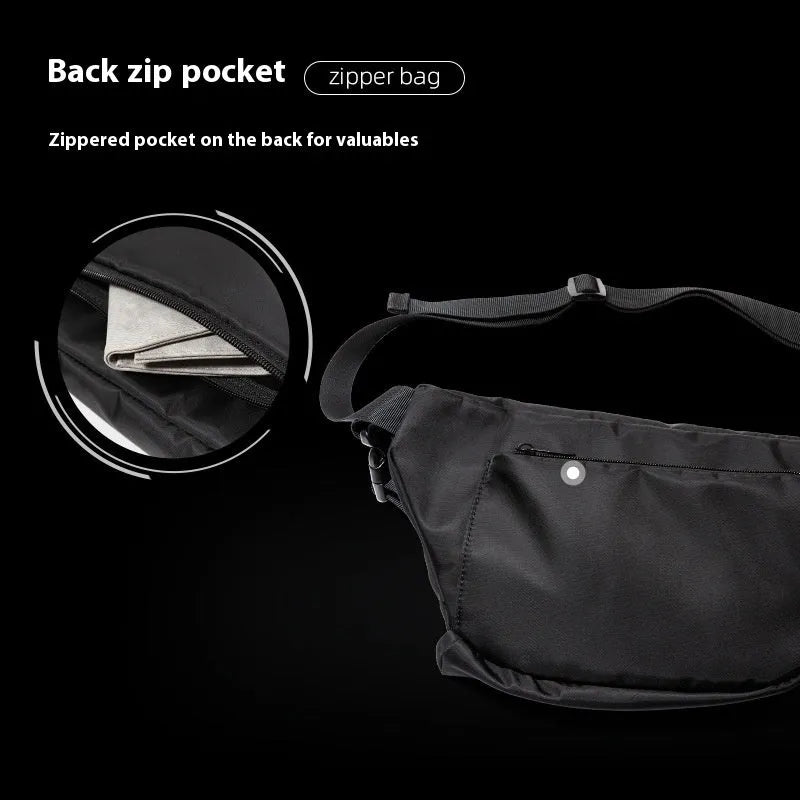 Black men's slanted chest bag in Oxford fabric with sewing line details