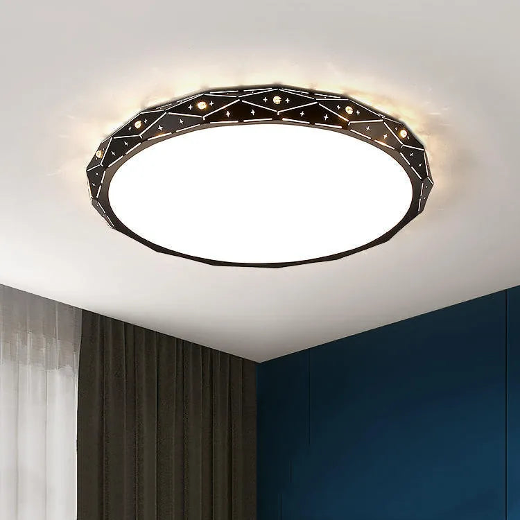 Round iron LED ceiling lamp with black or white frame in multiple diameter sizes