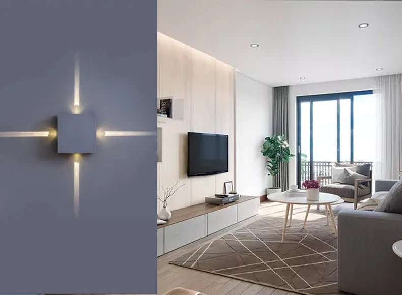Modern square and round aluminium LED wall light with iron shade in warm white or white.