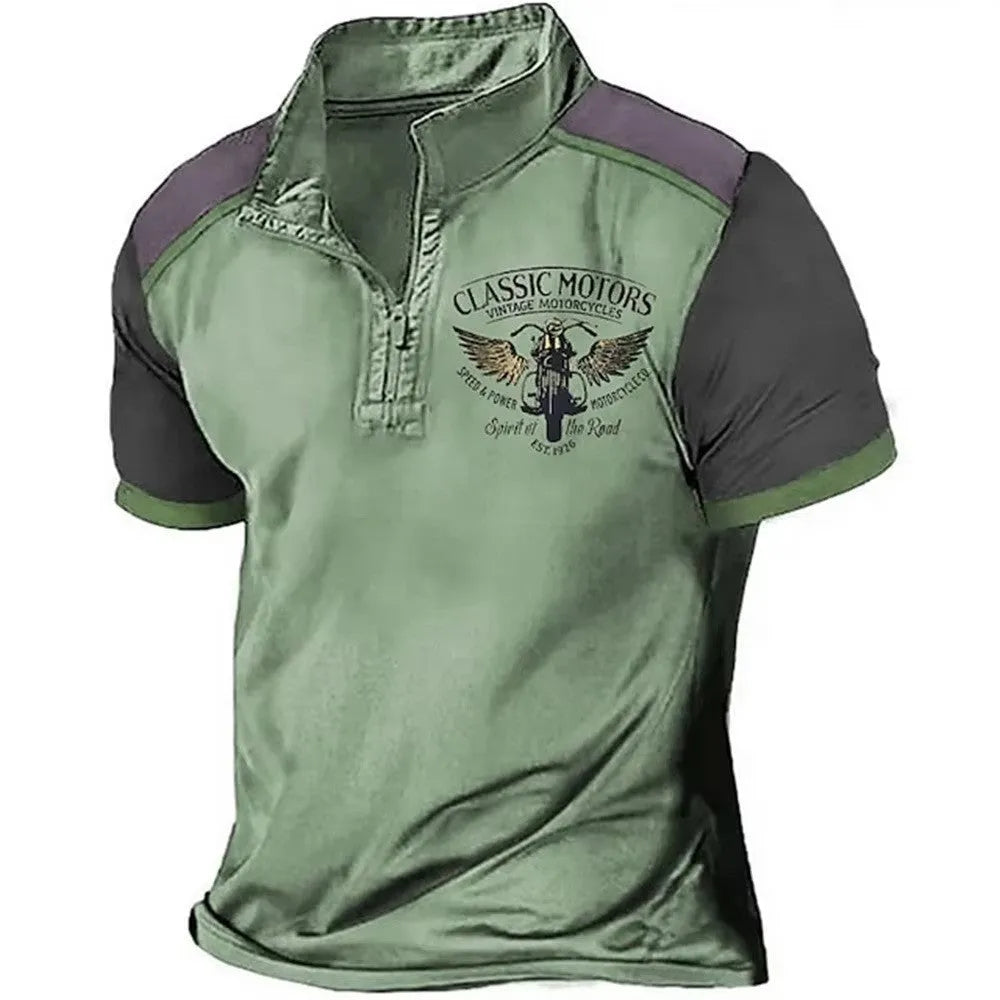 Loose fit golf polo shirt in bird eye cloth polyester fabric with digital printing
