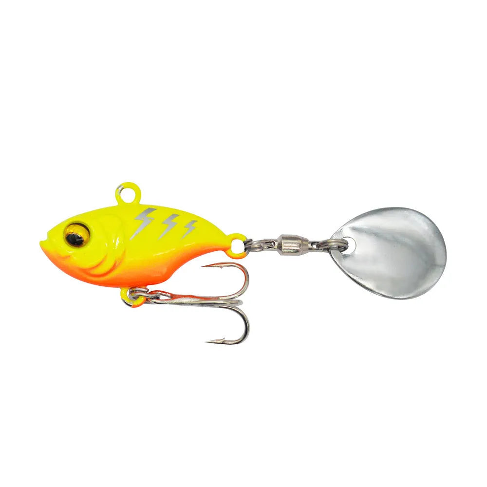 Metal fishing lure with rotating sequins in multiple colour patterns for freshwater and saltwater angling