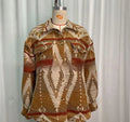 Women's loose-fit Aztec print retro wool coat in army green
