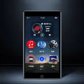 Black Ruizu H1 slim MP3 MP4 player with 4-inch touch screen showing media interface.