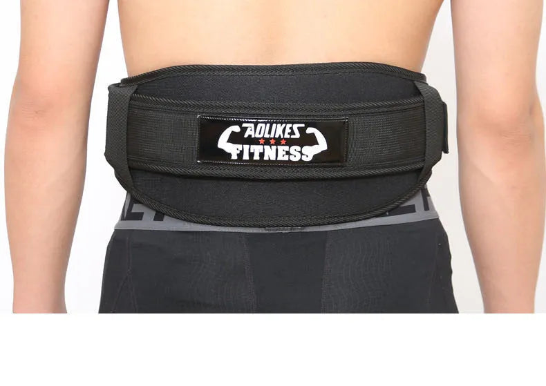 Nylon fitness weightlifting waistband in black, red and yellow colours with adjustable sizing