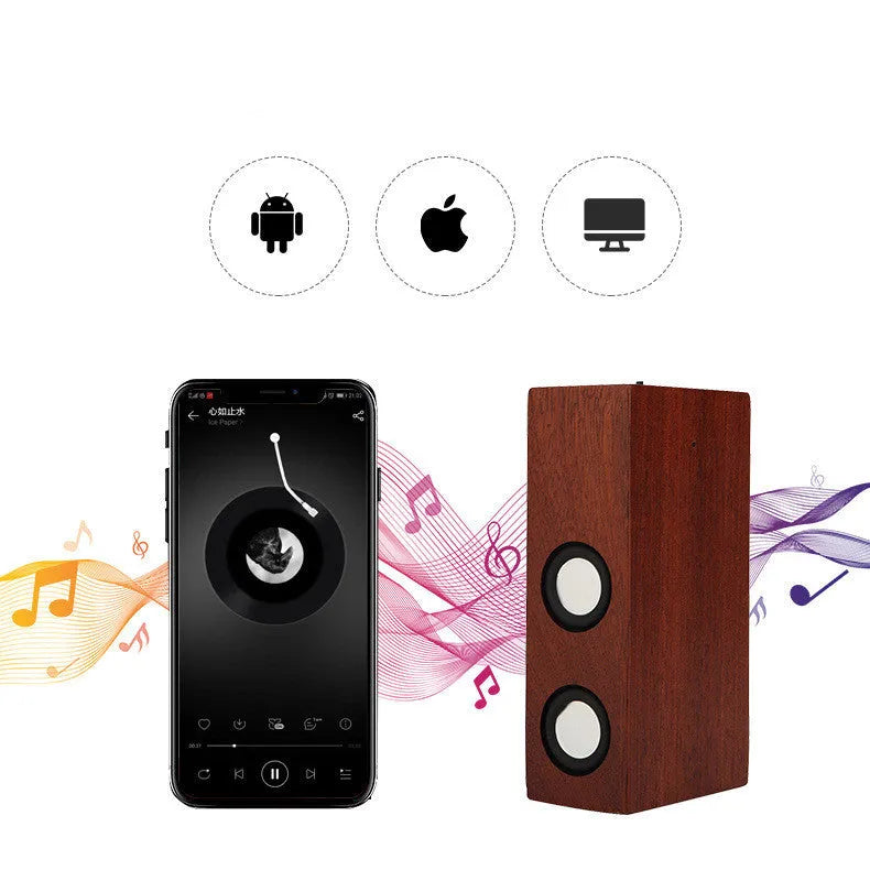 Retro wooden Bluetooth speaker in bamboo, black walnut or sapele wood with wireless connectivity