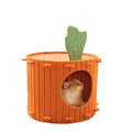 Grey felt cat tunnel with a semi-enclosed drilled design, shown in medium and large size options.
