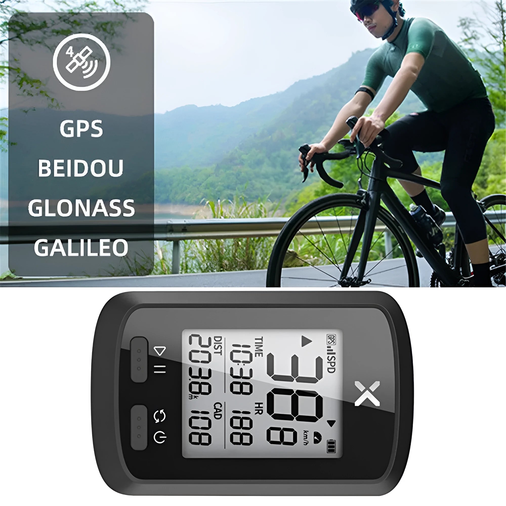 Black waterproof plastic sports stopwatch with a wrist strap for cycling and running.