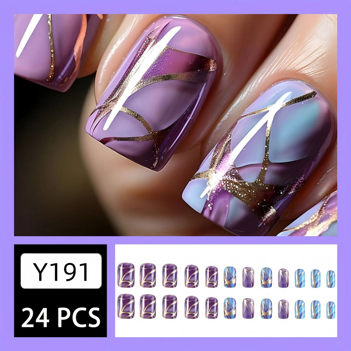 Medium-length purple striped nail stickers with European and American design style including wipe jelly glue