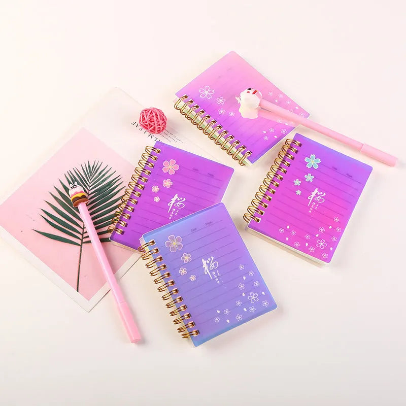 A7 spiral-bound pocket notebook with coil binding and PP plastic cover in four design colour options