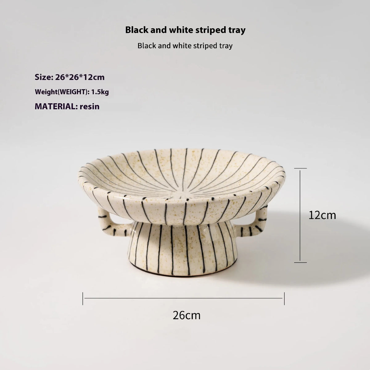 Black and white striped synthetic resin dessert plate with retro fruit ornament design