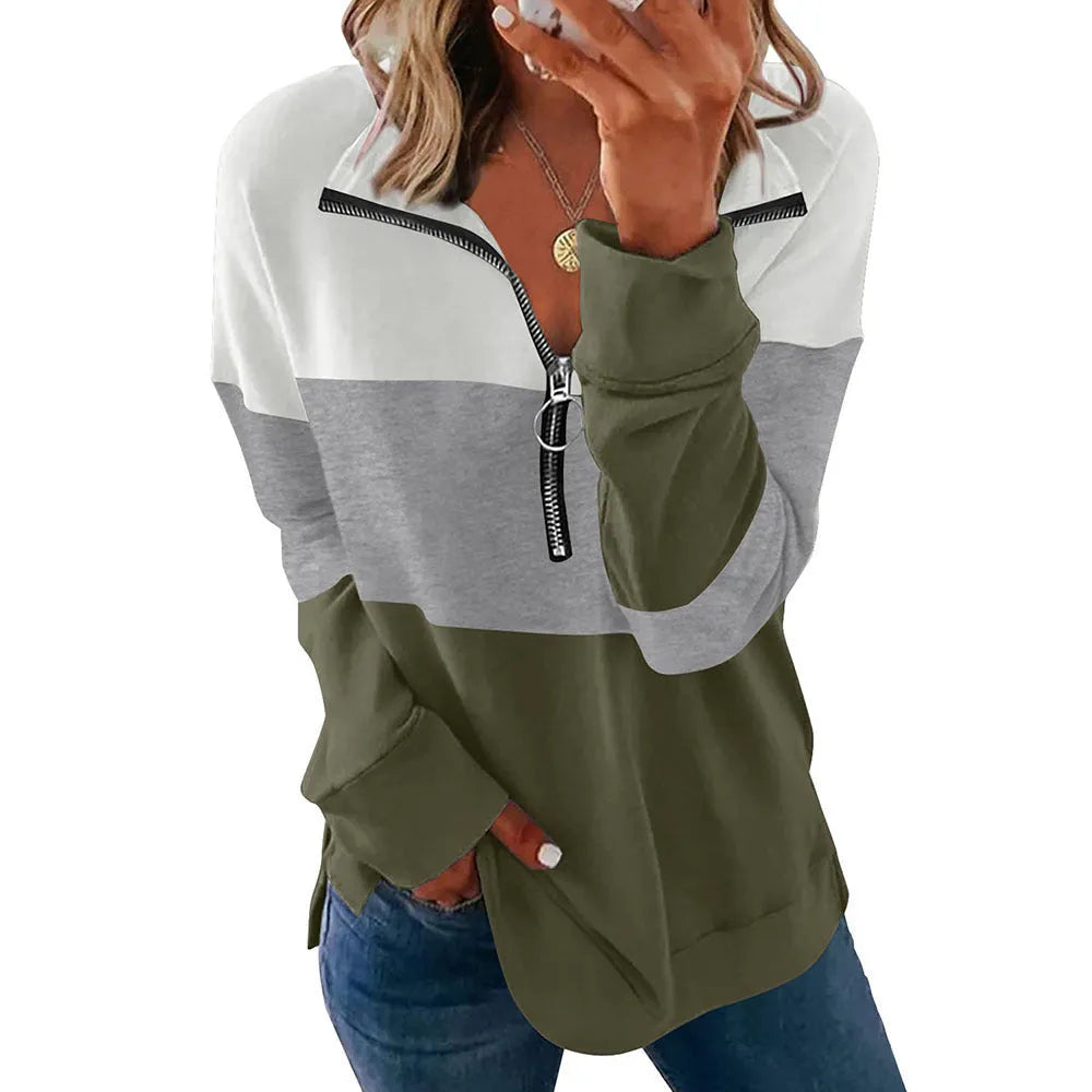 Woman wearing a green leopard print loose long-sleeve pullover sweater
