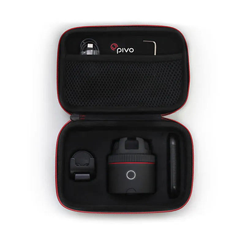 PIVO black matte facial tracking camera accessory showing 360-degree rotation mount for smartphones.