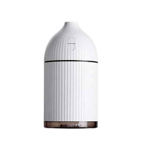 White USB aromatherapy diffuser and humidifier with LED light, 300ml capacity, 80mm cube dimensions.