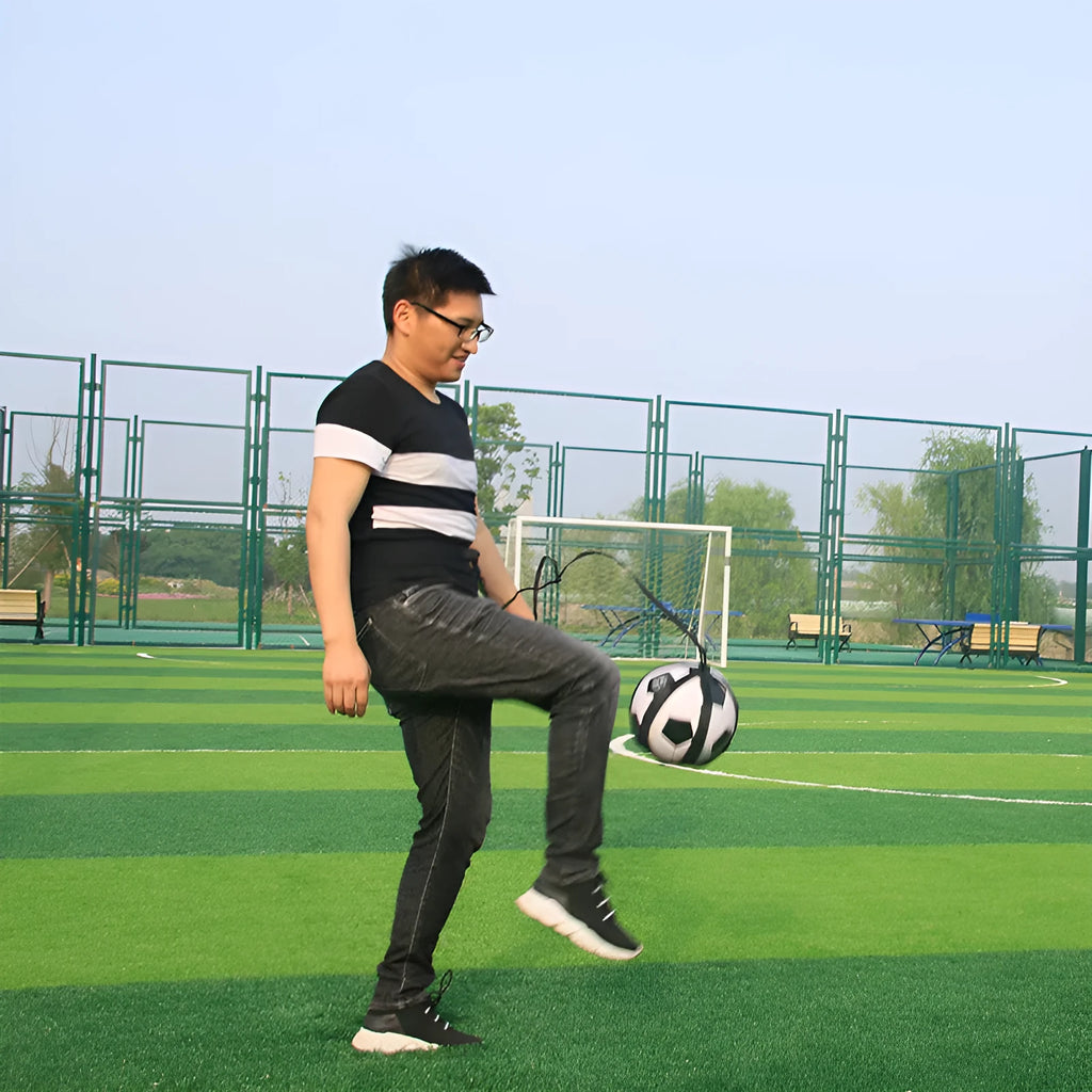 Black football juggling belt made from diving suit fabric with 2 metre length for individual training