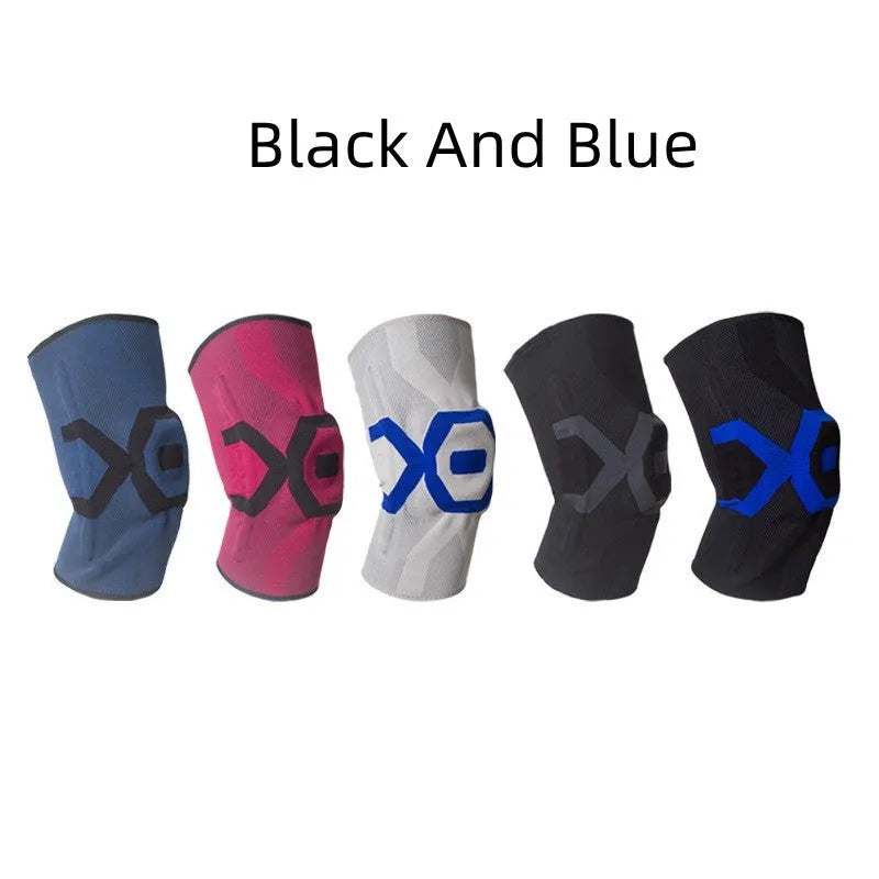 Men's silicone knee pad for sports protection in a black and blue colour combination.