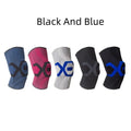 Men's silicone knee pad for sports protection in a black and blue colour combination.