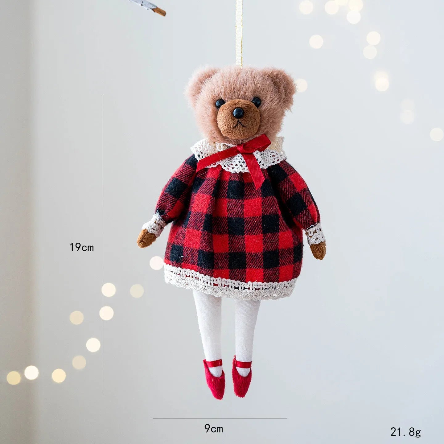 Cartoon couple plush bear doll wearing a cotton suit with a plaid design
