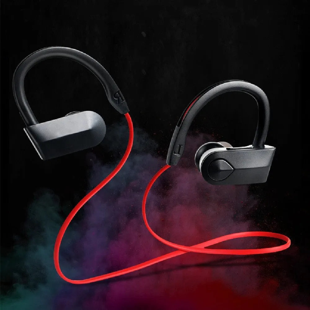 Wireless neckband Bluetooth earphones in black colour with USB charging cable