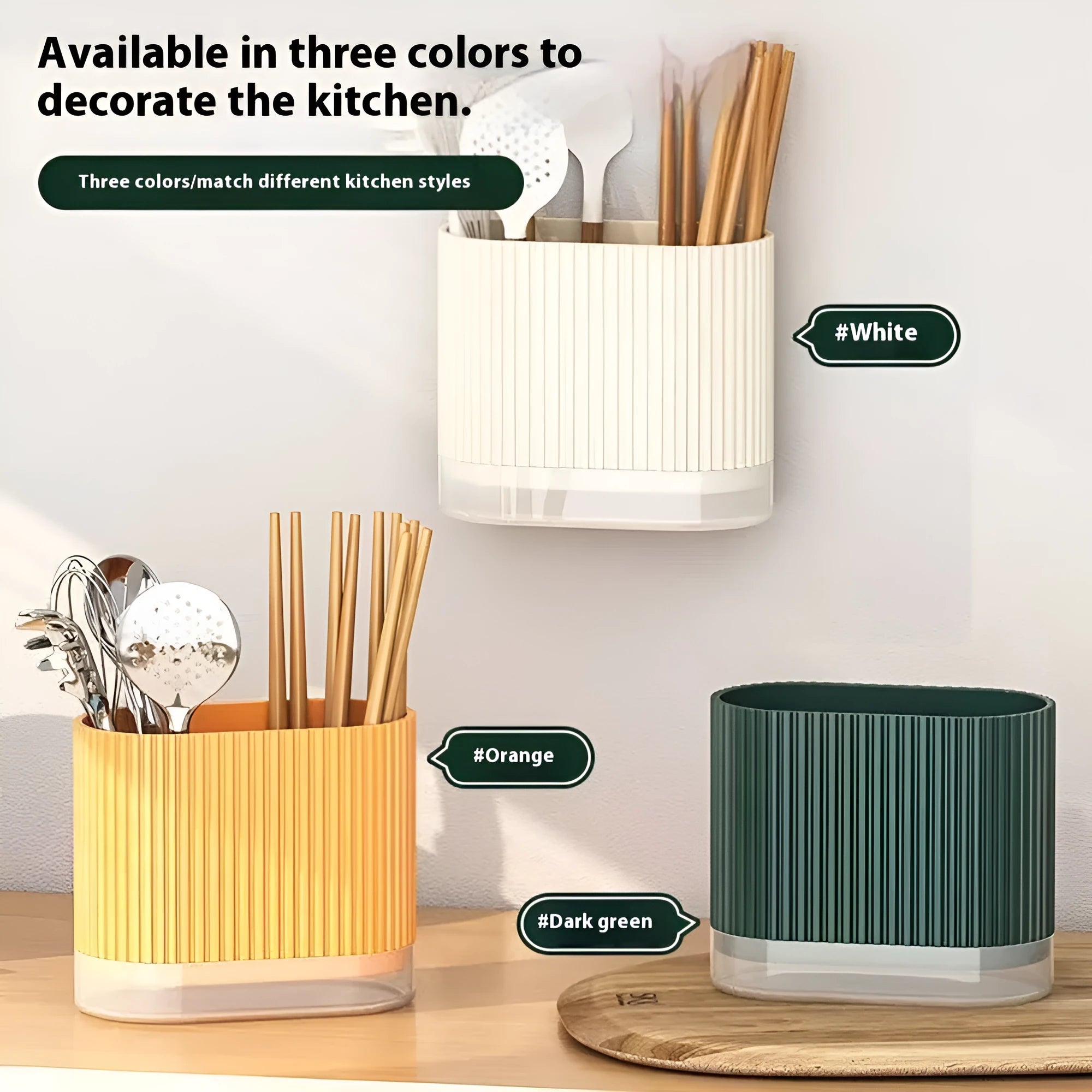 Plastic wall-mounted chopsticks cage with drainage holes in beige colour